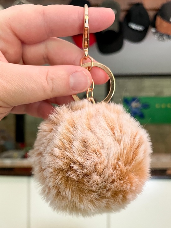 Accessories - Faux Fur Pom-Pom Keychain Purse Bag Backpack Charm Keyring - Tan/Brown